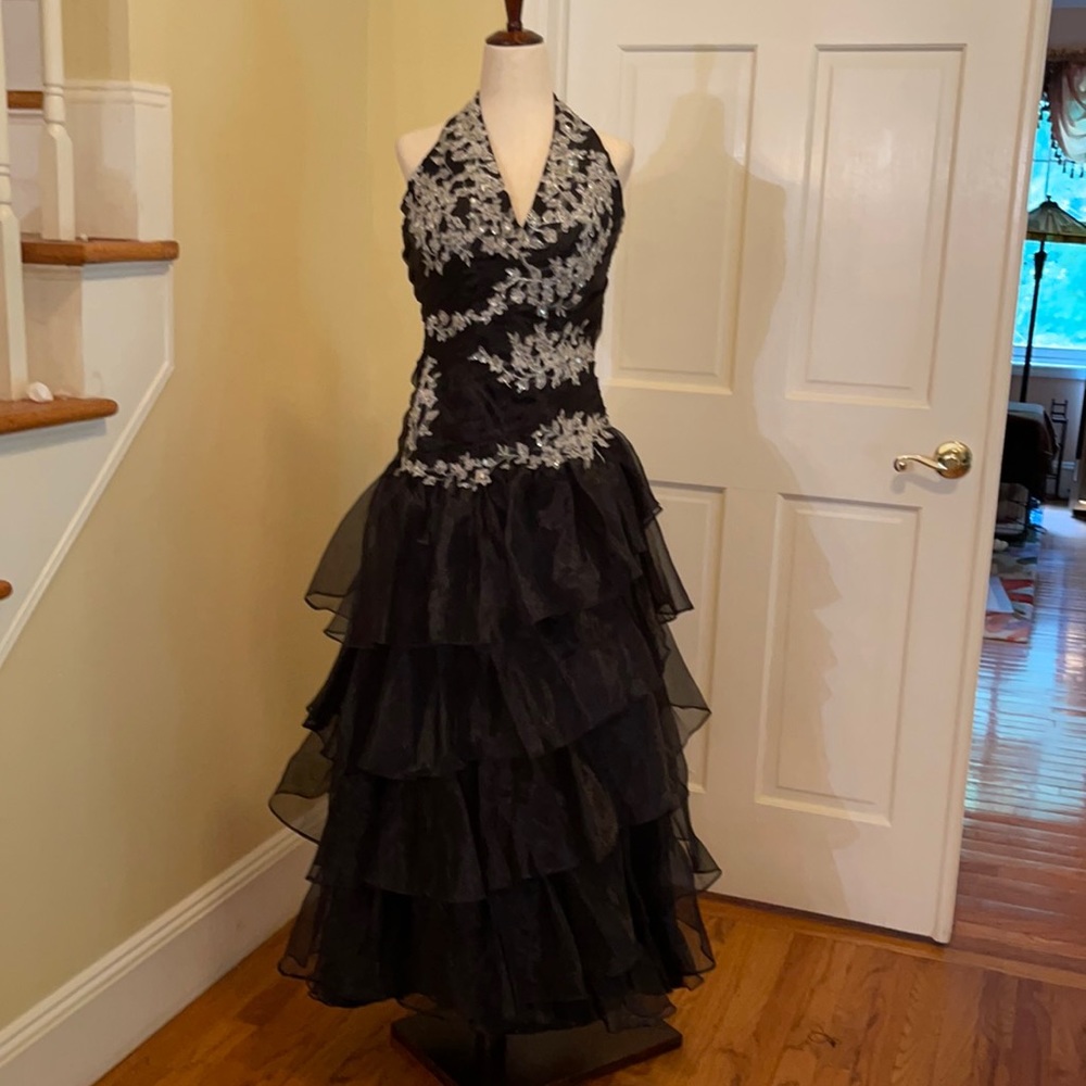 Black evening gown with embroidery